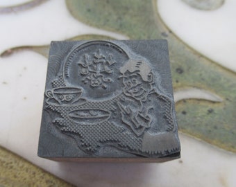 Man with Dishes Antique Letterpress Printing Block