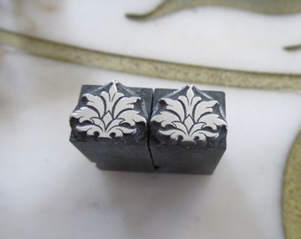 Pair of Antique Metal Letterpress Printing Blocks Decoration Ornaments