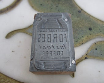 Vintage Letterpress Printing Block Forbes Instant Coffee Jar Advertising