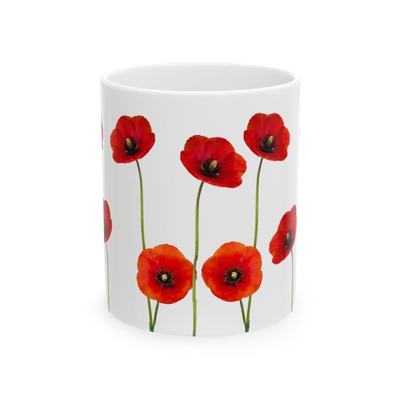 Mug, Floral Mug, Flowers, Red Flowers, Coffee Mug, Gifts for Her, Mother's Day Gift, Red Floral Mug
