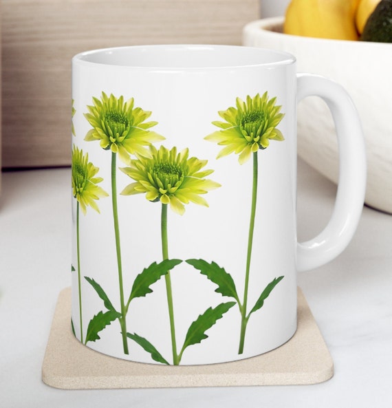 Mug, Coffee Mug, Floral Mug, Gifts for Her, Flower Mug, Yellow Floral Mug, Ceramic Mug, 11oz