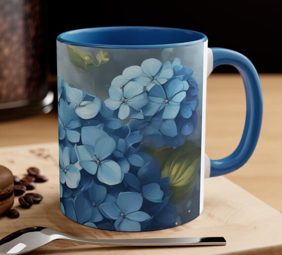 Blue Hydrangea Floral Mug, Blue Flower Mug, Coffee Mug, Flowers, Gifts for Her, Gifts, Mother's Day, Hydrangea Lover, Blue Floral