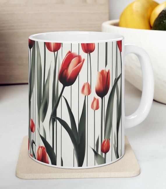 Colorful Tulips, Tulips, Flowers, Floral Mug, Gift, Spring Tulips, Coffee Mug, Ceramic Mug, 11oz