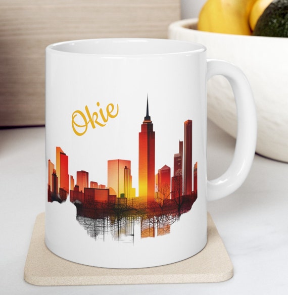 Okie Mug, Mug, OKC, Oklahoma CIty Mug, Orange and Red, Mug Gift, City Mug, Oklahoma Gift, Ceramic Mug, 11oz