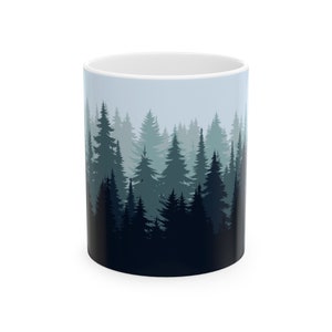 Mountain Latte Mug, Mountain Scene, Forest Mug, Latte Mug, Coffee Mug, Gift for Her, Gift for Him, Ceramic Mug