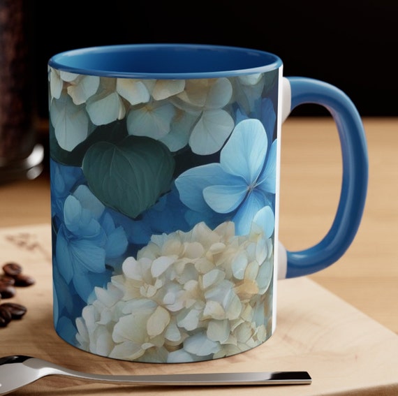 Blue Hydrangea Floral Mug, Coffee Mug, Floral Mug, Flower Mug, Flowers, Gifts for Mom, Mother's Day, Gifts for Her, Hydrangea Lover