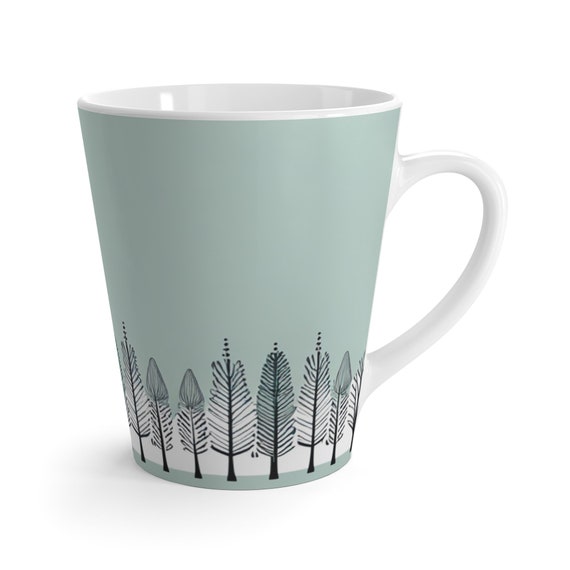 Coffee Mug, Latte Mug, Light Green & Trees, Mother's Day Mug, Pretty Mug, Custom Design Mug, Evergreen Tree Mug, Gift for Her