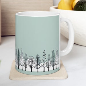 Tree Mug, Blue Tree Mug, Mother&#39;s Day Mug, Pretty Mug, Evergreen Tree Mug, Coffee Mug, Modern Design Mug