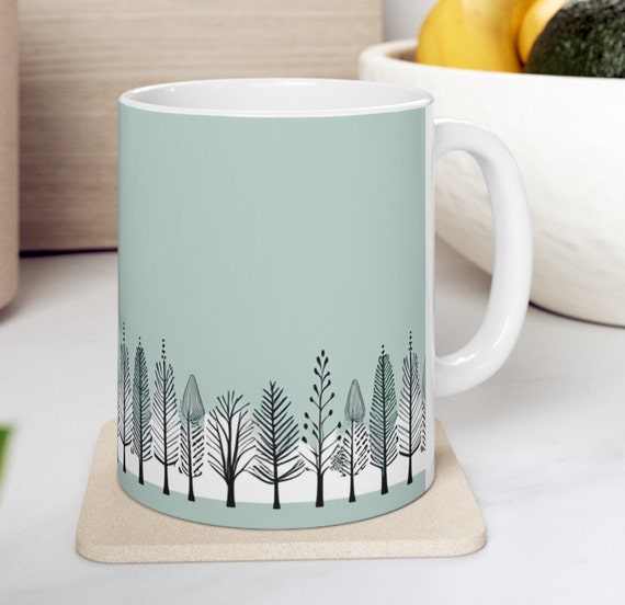 Tree Mug, Blue Tree Mug, Mother's Day Mug, Pretty Mug, Evergreen Tree Mug, Coffee Mug, Modern Design Mug