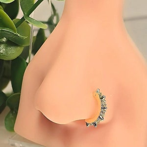 Spike CZ Nose Hoop. 316L Surgical Steel. 20GA/ 8mm. Gold with Clear Stones. Versatile Elegant Nose and Cartilage Ring. Dainty and Minimal.