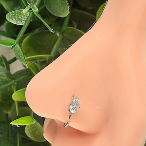 Double Gem Nose Hoop. Clear Stone Nose rings. 316L Surgical Steel. Boho nose ring. Statement Body Jewelry. Cartilage. Bold and Waterproof.
