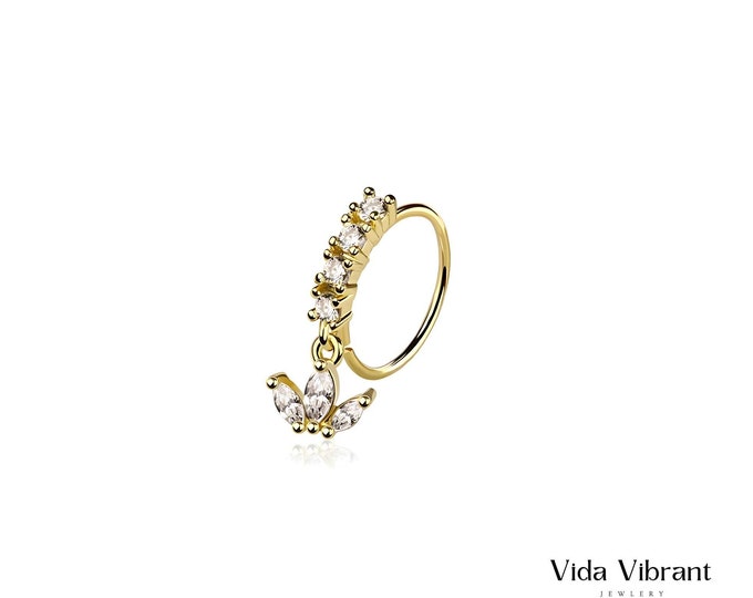 Dainty Marquise Dangle Nose Hoop. 316L Surgical Steel. 20G. Tarnish-Free