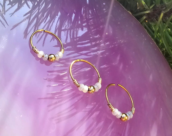 Boho Pearl Nose Ring, 18K Gold Plated 925 Silver, Handmade