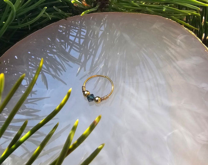 Indicolite Swarovski Crystal Nose Hoop – 18K Gold Plated Silver, Boho Beaded Ring