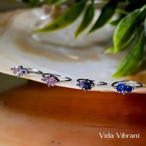 Double Gem Nose Hoop: Pink, Blue, Purple Stones in 316L Surgical Steel. Boho 6mm Nose Ring, Cartilage Earring. Waterproof and Tarnish-Free.
