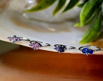 Double Gem Nose Hoop, 316L Surgical Steel, Boho (8mm) Cartilage Ring
