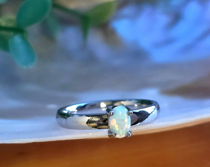 Opal Solis Ring  • Minimal Stainless Steel Band, Waterproof & Tarnish Resistant •  Everyday Silver Ring