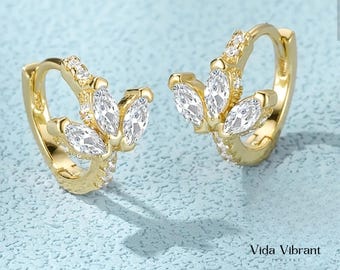 Lotus Hoop Earrings, 18k Gold Plated Sterling Silver Huggies , Hypoallergenic