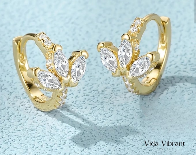 Lotus Hoop Earrings, 18k Gold Plated Sterling Silver Huggies , Hypoallergenic