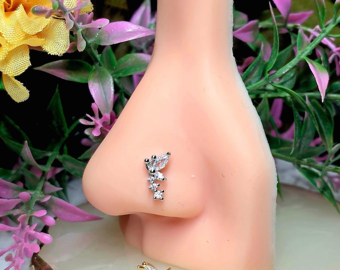 Triple Gem Butterfly Nose Stud: 20G Surgical Steel L-Bend Piercing