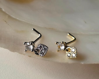 Dainty Heart Dangle Nose Stud •  Surgical Steel Nose Pin •  Minimal Valentine Jewelry