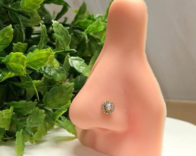 Radiant Halo L Shape Nose Stud. Surgical Steel Dangle (20G). Indian Nose Jewelry.