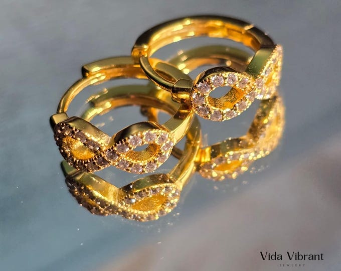 Infinity Hoop Earrings, Hypoallergenic, 18K Gold-Plated Sterling Silver Huggies