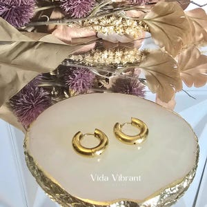 Viva Gold Hoops. 18k Gold Plated. Stainless Steel Earrings. Waterproof. Tarnish-Free. 5mm Thick. 20mm Diameter. Everyday Bold Plain Hoops.