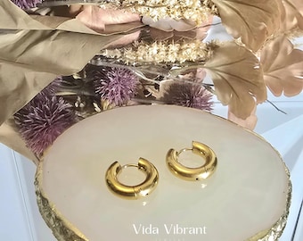 Viva Gold Hoops. 18k Gold Plated Stainless Steel Earrings.Tarnish-Free. 5mm Thick. 20mm Diameter.