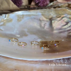 Opal Nose Hoop. Stainless Steel. 18k Gold Plated Finish. Pink, White, Purple, Blue Stone Options. Dainty 20G Cartilage or Nostril Ring.