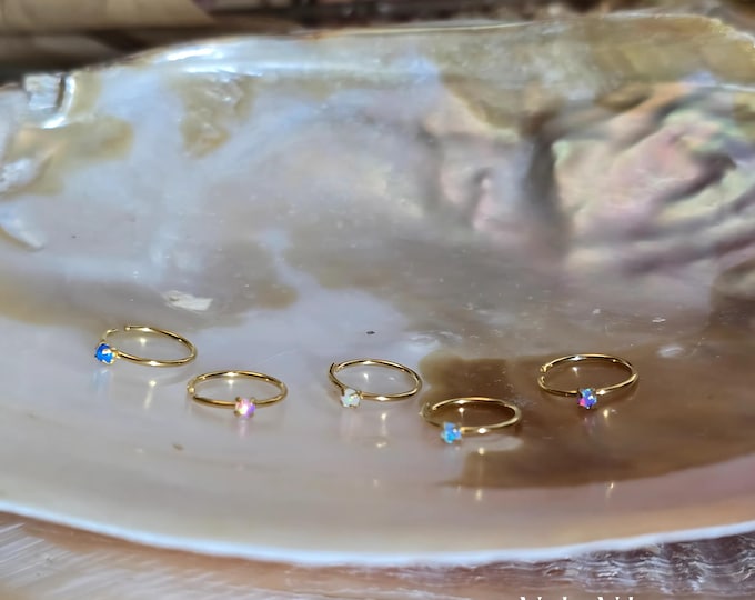 Dainty Opal Nose Ring, Stainless Steel , 18k Gold Plated Hoop, 20G Cartilage Jewelry