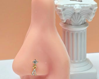 Solitaire Pear Dangle Nose Stud •  Gold Plated Surgical Steel L-Bend