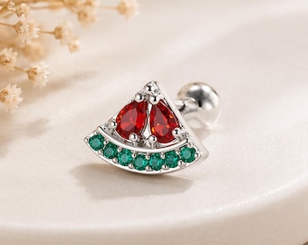 Solidarity Watermelon Earring. 925 Sterling Silver. Cartilage, Helix, Tragus Piercing.