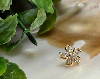 Marquise Bloom L Shape Nose Stud. Surgical Steel Dangle (20G). Indian Nose Jewelry.