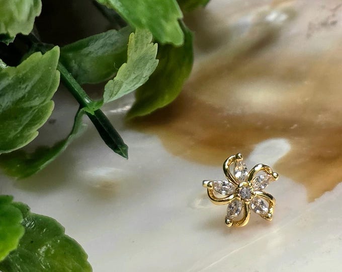 Marquise Bloom L Shape Nose Stud. Surgical Steel Dangle (20G). Indian Nose Jewelry.