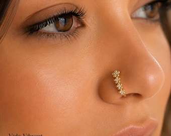 Daisy Chain Nose Hoop | Gold CZ Flower Nose Ring | 20G Floral Nose Hoop | 9mm Dainty Nose Piercing
