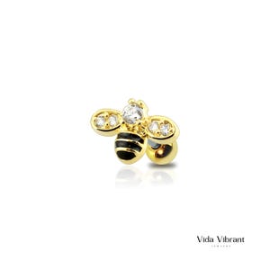 Golden Bumble Bee Earring. 316L Surgical Steel. Cartilage, Helix, Tragus Piercing. Insect Jewelry. Nature Inspired Earrings. Ball/Screw Back