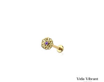 Mystic Bloom Flower Nose/Labret Stud. 316L Surgical Steel (18GA)