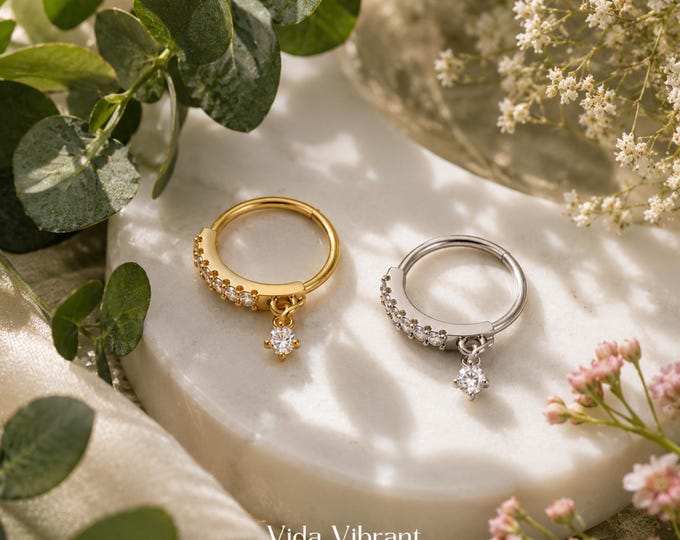 Everlight Dangle Nose Hoop | Gold or Silver Nose Piercing | 20G Surgical Steel