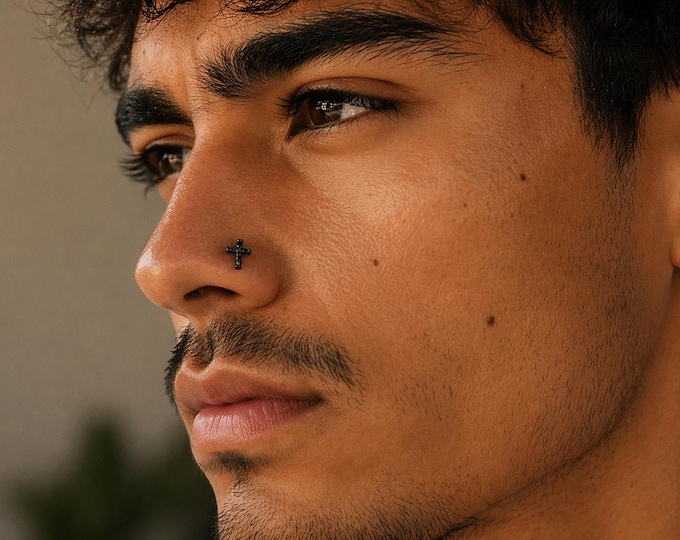 Skull Cross L-Bend Nose Ring. Gothic Surgical Steel Piercing (20G)