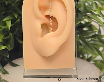 Dainty Double Heart , Dangle Cartilage Earring, Surgical Steel , Chain Earring (20GA)