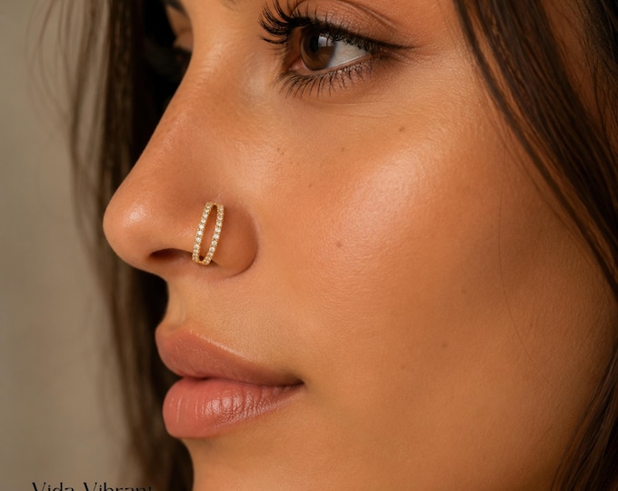 Valencia Nose Hoop | Gold Pavé Nose Ring | 20G 9mm Surgical Steel