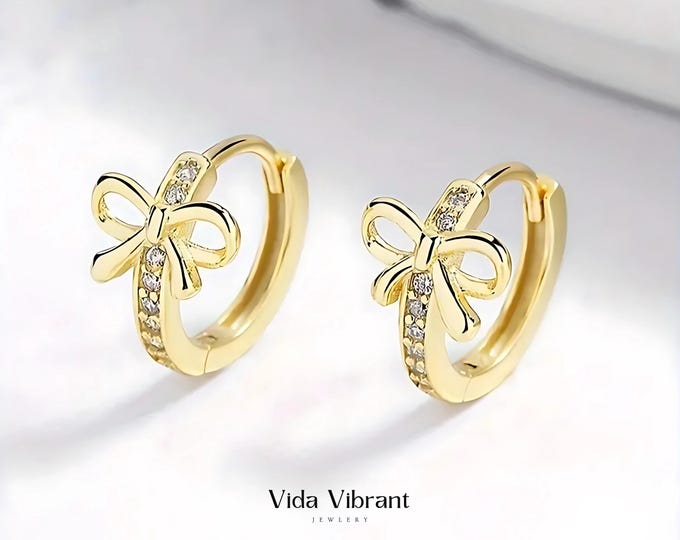 Classic Bow Hoop Earrings, 18K Gold Plated, Hypoallergenic Sterling Silver