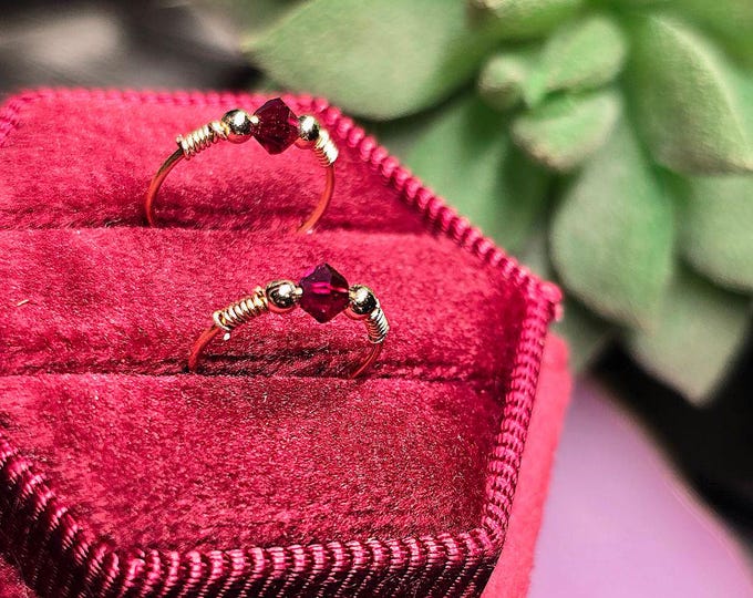 Crimson Bite Ruby Swarovski Crystal Nose Ring, 18K Gold Plated , Handmade