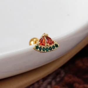 Boucle d'oreille pastèque solidaire. Argent 925 et plaqué or 18 carats. Cartilage, hélice, piercing au tragus. Fruit Stud. Bijoux d'été