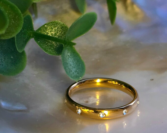 Aureline Pavé Band • 18K Gold Plated Stainless Steel • Waterproof & Tarnish Resistant • Stacking Ring