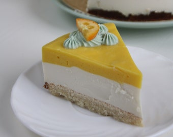 Vegan Tofu no bake Cheesecake with mango and passion fruit | Plant based recipe Easy guide How to Bake Homemade Cake