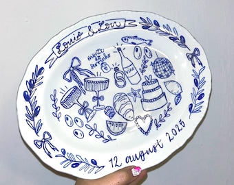Hand Painted Porcelain Wedding Platter: Personalized Newlywed Gift