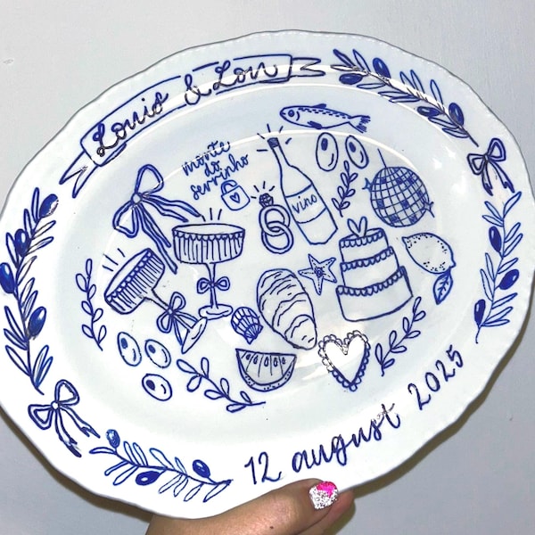 Hand Painted Porcelain Wedding Platter: Personalized Newlywed Gift
