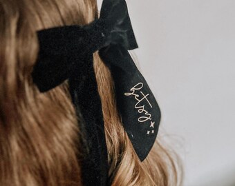 Velvet hair bow with name personalisation / festive Christmas